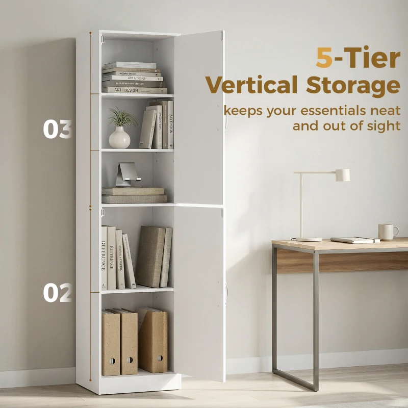 HOMCOM 180 cm hoge boekenkast, moderne kast met 5 niveaus en verstelbare planken, vrijstaande opbergkast, wit
