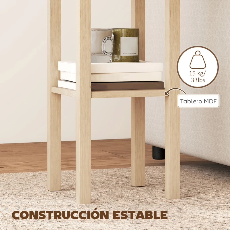HOMCOM Mesa Auxiliar Rústica Mesa Auxiliar para Sofá con Cajón y Estante para Salón Dormitorio 30x30x75 cm Madera Natural