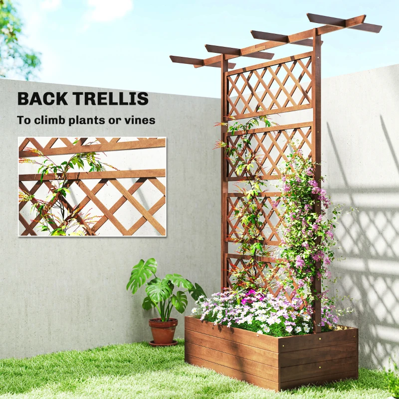Outsunny Wooden Trellis Planter Box, Raised Garden Bed to Grow Vegetables, Herbs and Flowers, Orange
