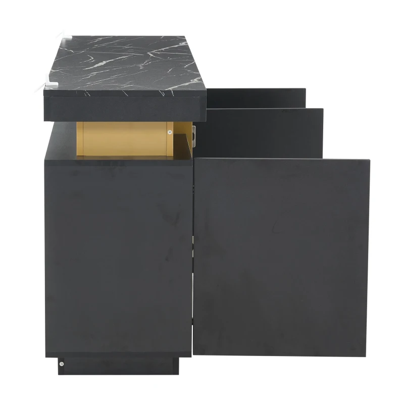 Madia moderna, 3 ante con 6 ripiani regolabili, 140x38x70 cm, Nero