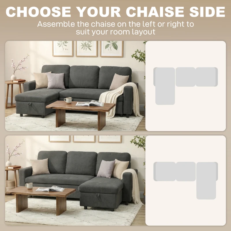 HOMCOM Pull Out Sofa Bed with 113 x 49cm storage space - Charcoal Grey