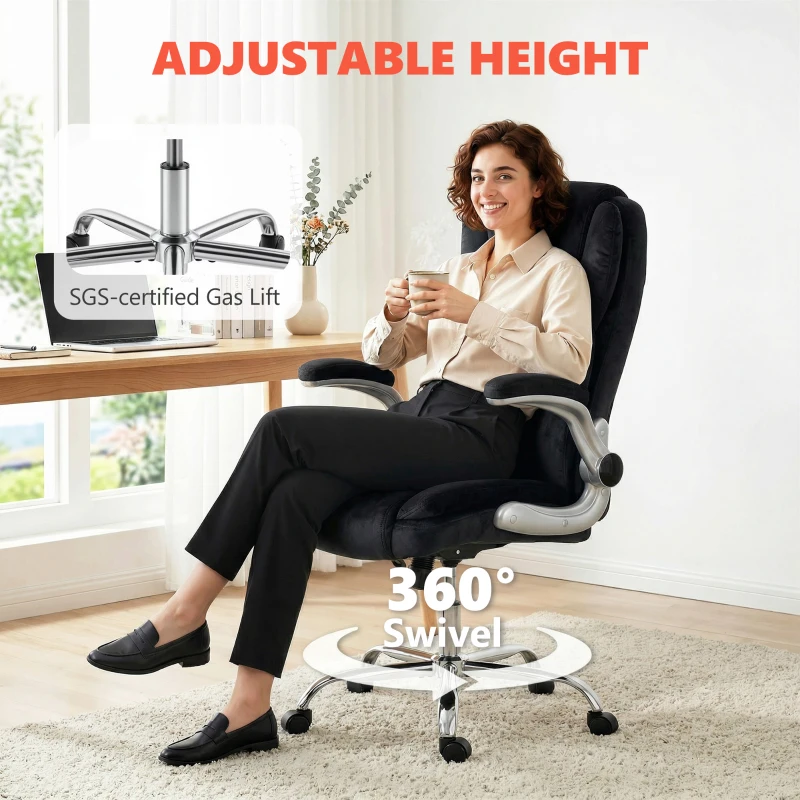 HOMCOM Scaun de birou ergonomic cu spătar înalt brațe rabatabile șezut cu arcuri înălțime reglabilă Negru