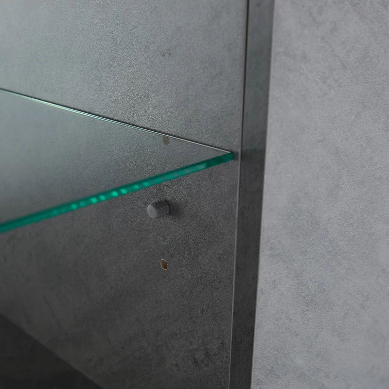 Mobile TV basso con illuminazione LED Bluetooth, 4 ante e vano portaoggetti, 180x40x46.5 cm, Bianco e Grigio