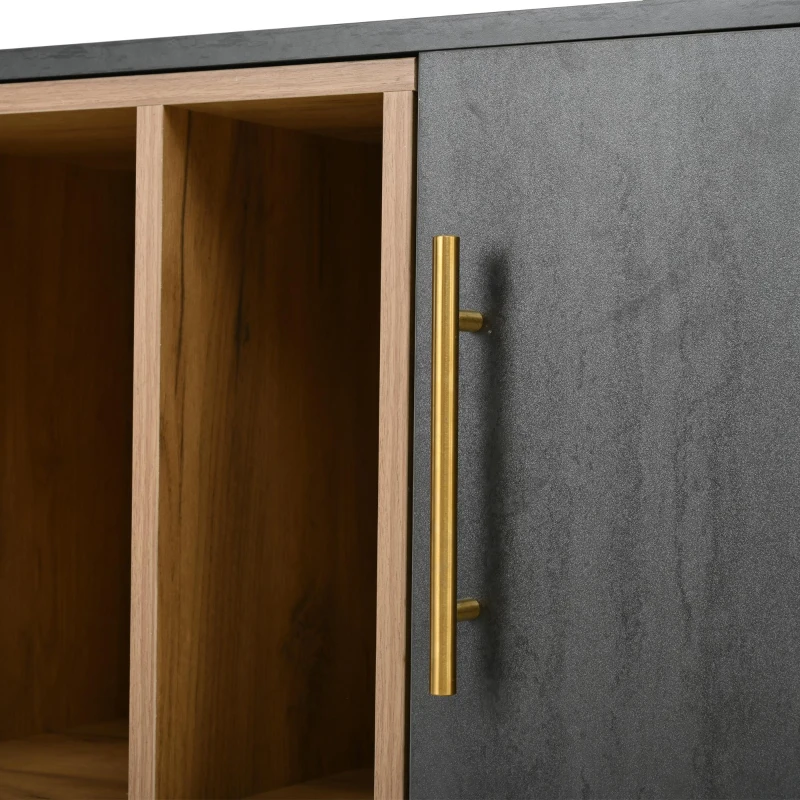 Mobile porta TV con anta in vetro ribaltabile e foro passacavi, 200x40x55.5 cm, Grigio e Marrone