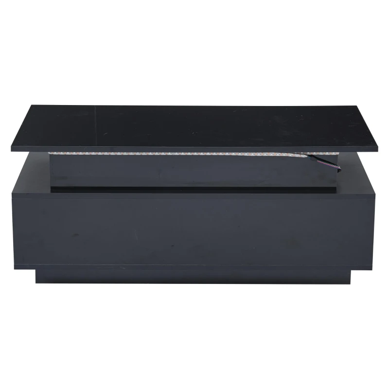 Tavolino da salotto regolabile in altezza con illuminazione LED, sollevamento idraulico e spazio a scomparsa, 96x45x40 cm, Nero