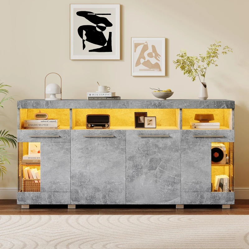 Madia per soggiorno, vano di appoggio semi-aperto, 140×40×70 cm, Grigio