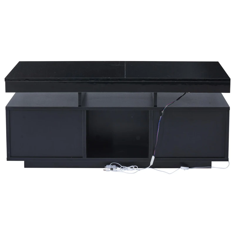 Tavolino da salotto a LED RGB con spazio portaoggetti aperto e chiuso, 100x50x43 cm, Nero