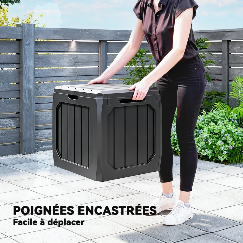 Outsunny Coffre de rangement exterieur 121L, coffre de jardin avec poignées, conteneur étanche, 56 x 45 x 53 cm, noir