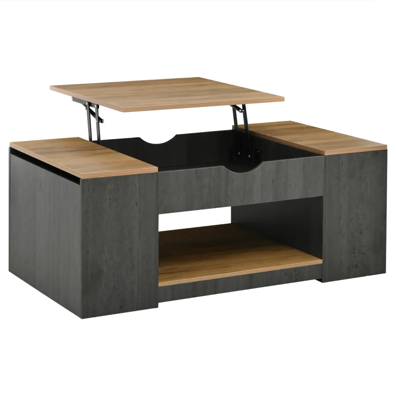 Tavolino da salotto regolabile in altezza con spazio a scomparsa, 109.5x59.7x43 cm, Grigio e Marrone