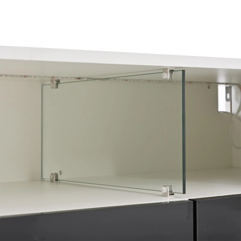 Mobile TV laccato lucido a LED, 180x38.5x45 cm, Bianco e Nero