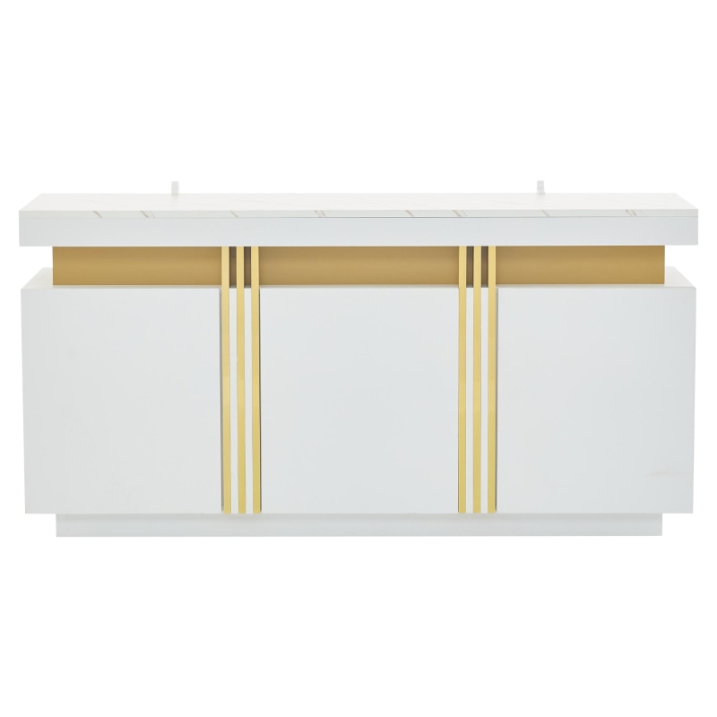 Madia moderna a 3 ante con 6 ripiani regolabili, 140x38x70 cm, Bianco