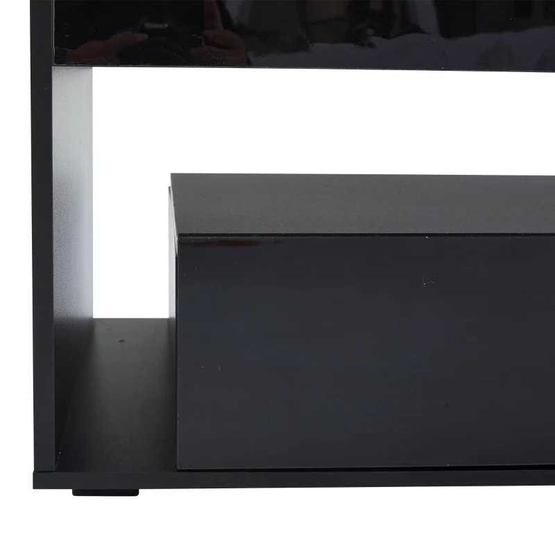 Tavolino da caffè moderno a LED a 2 livelli con cassetti, 100x50x40 cm, Nero