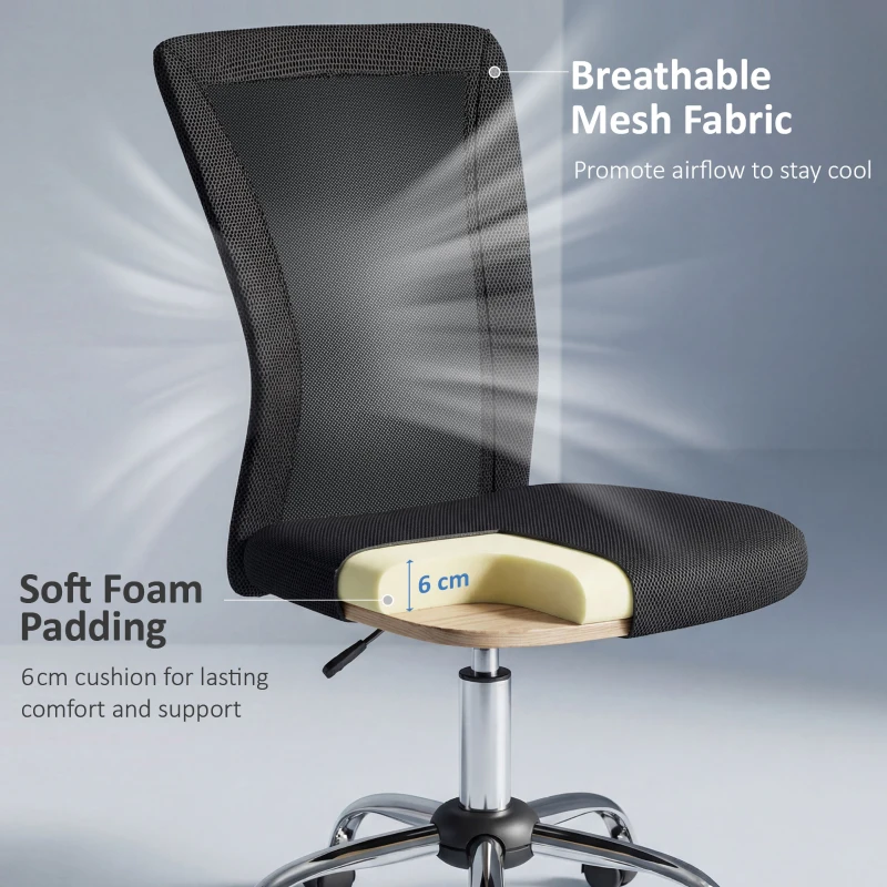 Vinsetto Krzesło Biurowe do Biurka, Regulowane Wysokościowo, Siatka, 43 cm x 58 cm x 100 cm, Czarne