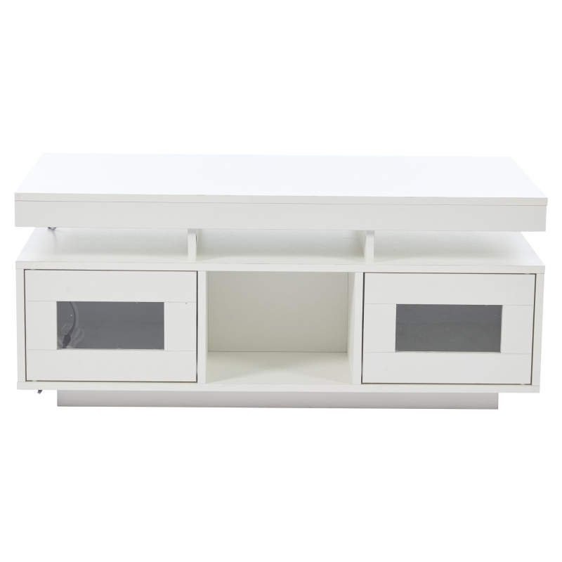 Tavolino da salotto a LED RGB con spazio portaoggetti aperto e chiuso, 100x50x43 cm, Bianco