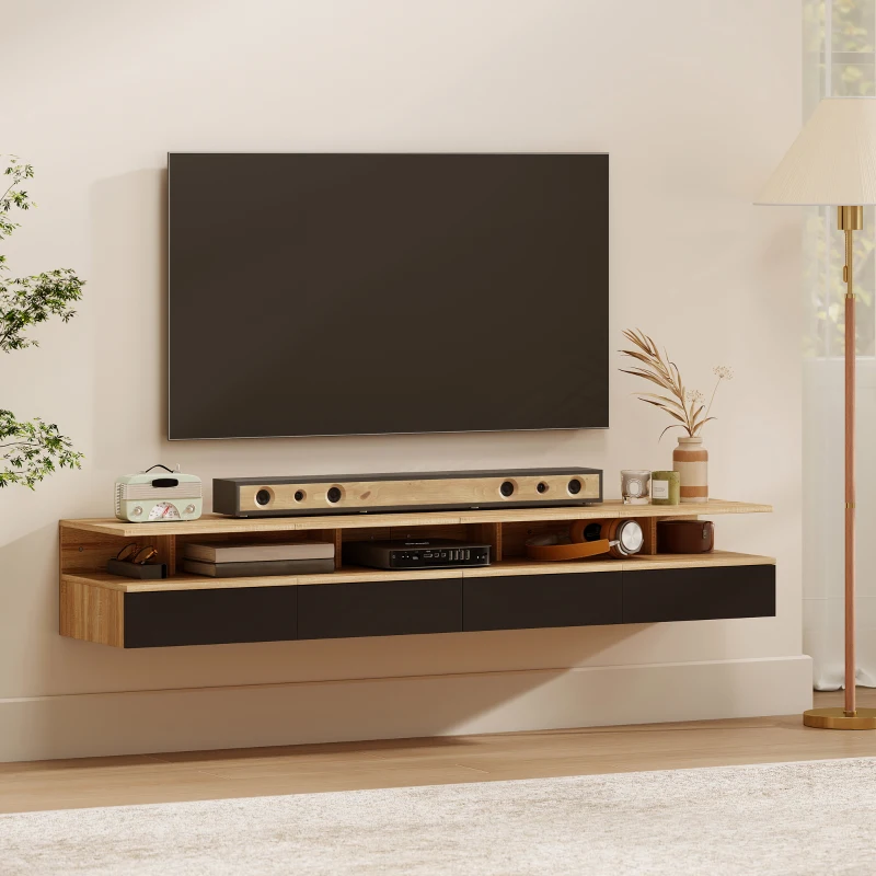 HOMCOM Set di 2 Comodini Sospesi Moderni con Cassetto e Mensola Superiore, 35x32x22.5cm, Rovere e Nero