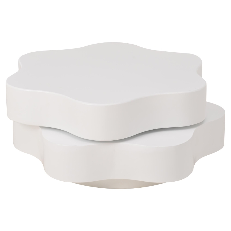 Tavolino da salotto a forma di fiore con piano girevole a 360° e 2 ripiani, 74.8x67.5x31 cm, Beige