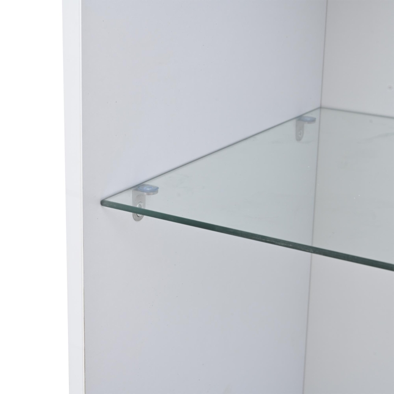 Vetrina LED con porta in acrilico, 5 ripiani in vetro, 60x40x180 cm, Bianco