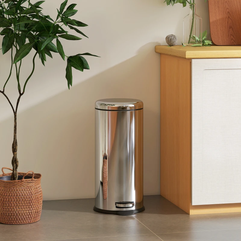 HOMCOM Bidone Pattumiera Pattumiera Cestino Capacità 30L a Pedale con Secchio Rimovibile Bagno Cucina Ф29.2 x 62.9cm Argento