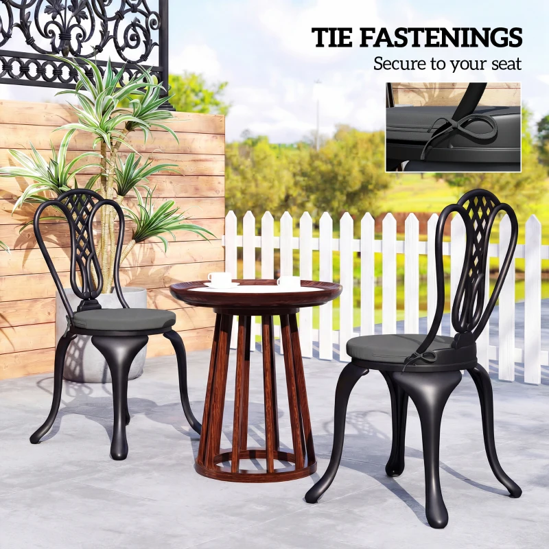 Outsunny Outdoor Bistro Chair Cushions Set of 4 with Removable Cover, 41 x 41 x 5 cm Round Seat Cushions with Ties, Dark Grey