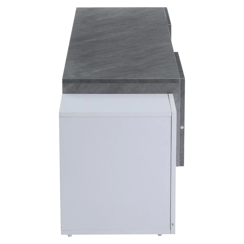 Mobile TV basso con illuminazione LED Bluetooth, 4 ante e vano portaoggetti, 180x40x46.5 cm, Bianco e Grigio