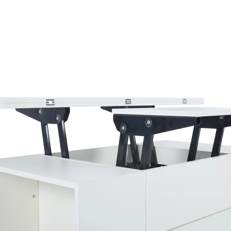 Tavolino multiuso con 4 sgabelli nascosti, 100x50x45 cm, Bianco