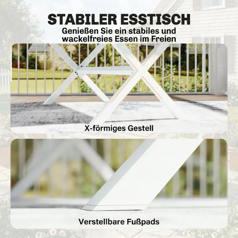 Outsunny Gartenmöbel Set Sitzgruppe 7-teilig Tisch mit 6 stapelbare Stühlen Holzoptik Aluminiumrahmen Teak