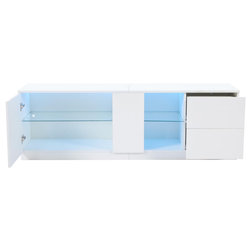 Mobile TV basso, illuminazione ambientale a LED, 2 cassetti, per soggiorno e camera da letto, 160L x 40P x 52A cm, Bianco