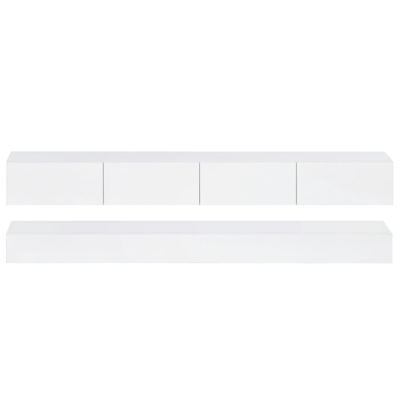 Lowboard per TV LED, montato a parete, quattro cassetti di uguale dimensione, 130x33x15 cm, Bianco