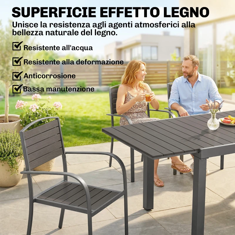 Outsunny Set Pranzo Estensibile Esterni 9 Pezzi, Tavolo Alluminio, 8 Sedie, Grigio