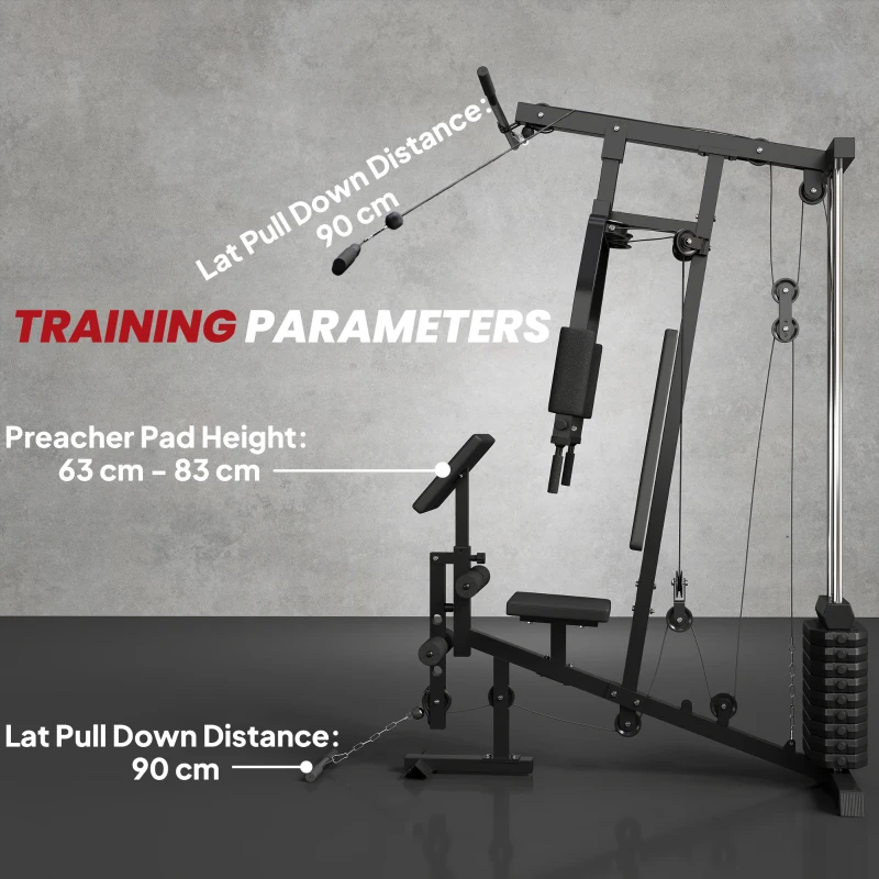 HOMCOM Stazione Fitness Multifunzione per Allenamento a Casa e Professionale in Acciaio, 148x108x207 cm, Nero