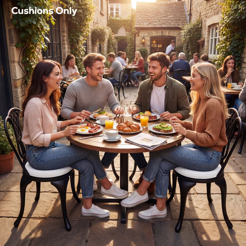 Outsunny Outdoor Bistro Chair Cushions Set of 4 with Removable Cover, 41 x 41 x 5 cm Round Seat Cushions with Ties, White