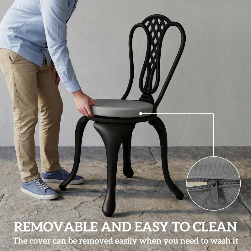 Outsunny Outdoor Bistro Chair Cushions Set of 4 with Removable Cover, 41 x 41 x 5 cm Round Seat Cushions with Ties, Light Grey