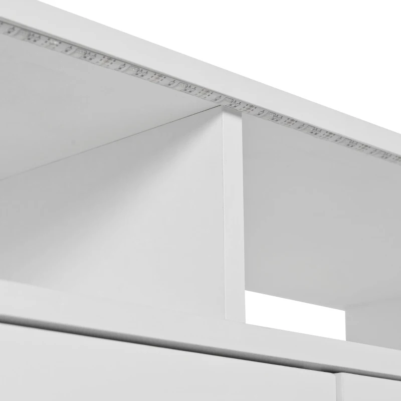 LED-Credenza, 2 ante, 4 cassetti e vano in vetro, 160x35x70 cm, Bianco