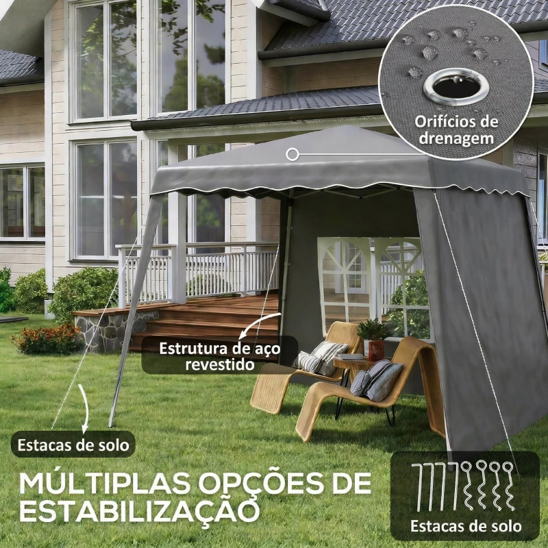 Outsunny Tenda Dobrável com 2 Paredes Laterais Altura Ajustável Proteção UV50+ e Bolsa de Transporte 240x240x250 cm Cinza