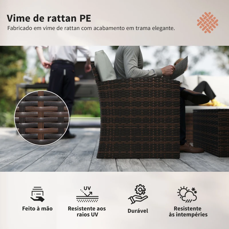 Outsunny Conjunto de Jardim Exterior de Vime 6 Peças Almofadas Sofá Duplo Sofá de 3 Lugares 2 Poltronas 2 Mesas Auxiliares Bege