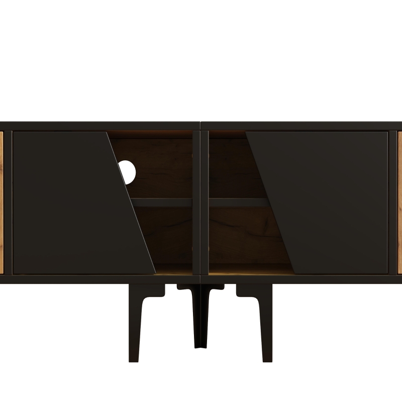 Mobile TV basso con 4 ripiani e 7 piedini, 160x36.5x45 cm, Color legno e Nero