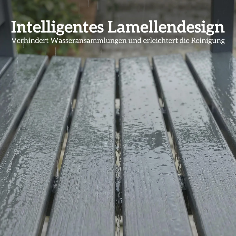 Outsunny Tuinbank 2-zits weerbestendig kunststof buitenbank met lattenontwerp houtlook rugleuning Grijs