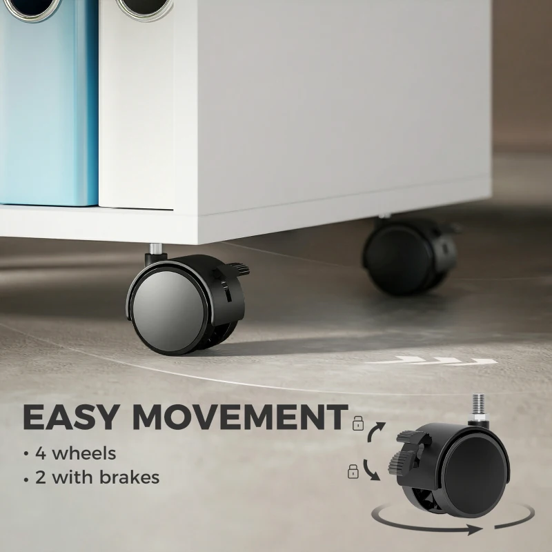 HOMCOM Printerstandaard Printertafel met 2 open planken en wieltjes met rem voor Kantoor Thuis Fax Scanner 40 x 35 x 56 cm Wit