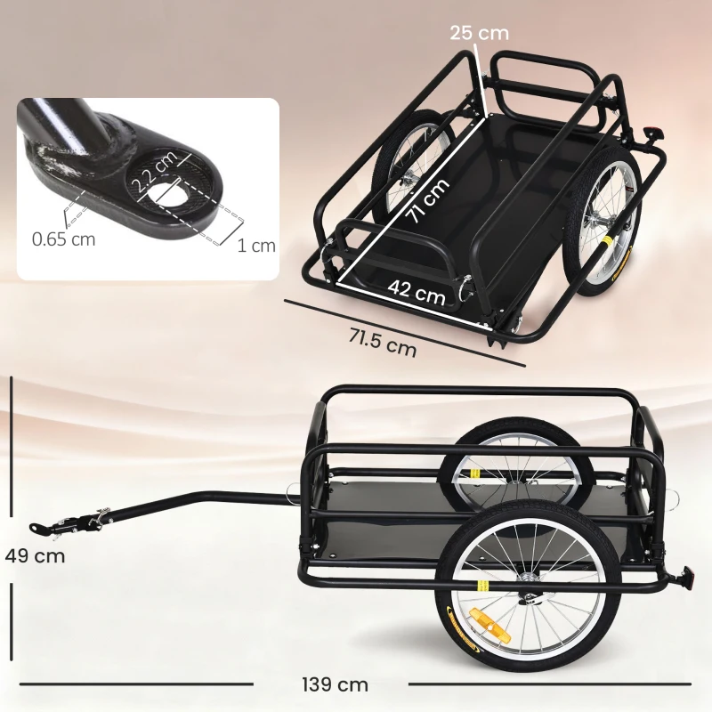 HOMCOM Bike Cargo Trailer in Steel Frame Extra Bicycle Storage Carrier with Hitch-Black