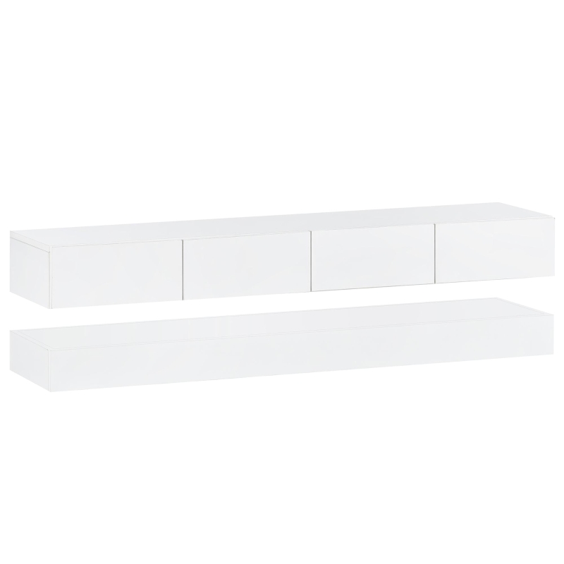 Lowboard per TV LED, montato a parete, quattro cassetti di uguale dimensione, 130x33x15 cm, Bianco