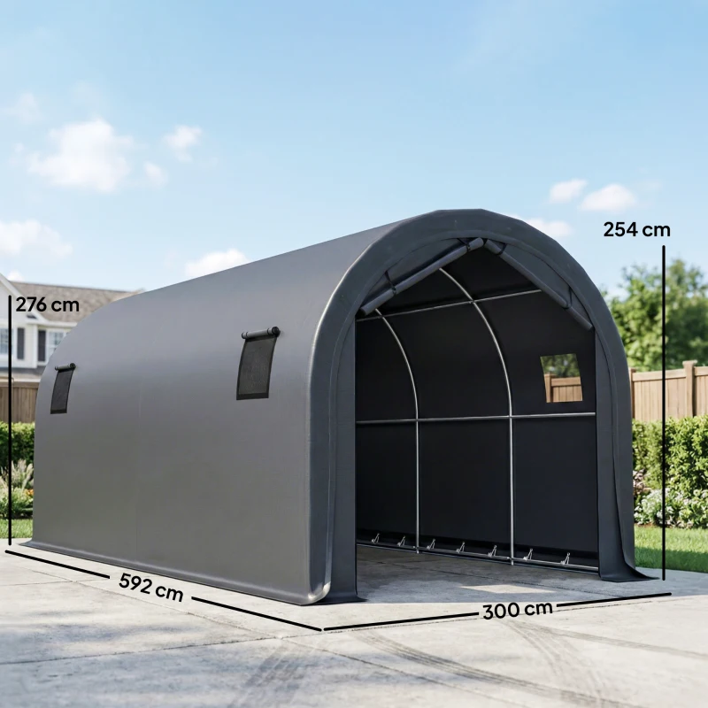 Outsunny Garagem Exterior para Automóvel 3x6 m Impermeável com Tecido PE Resistente Estrutura de Metal Galvanizado UPF 30+ Cinzento Escuro