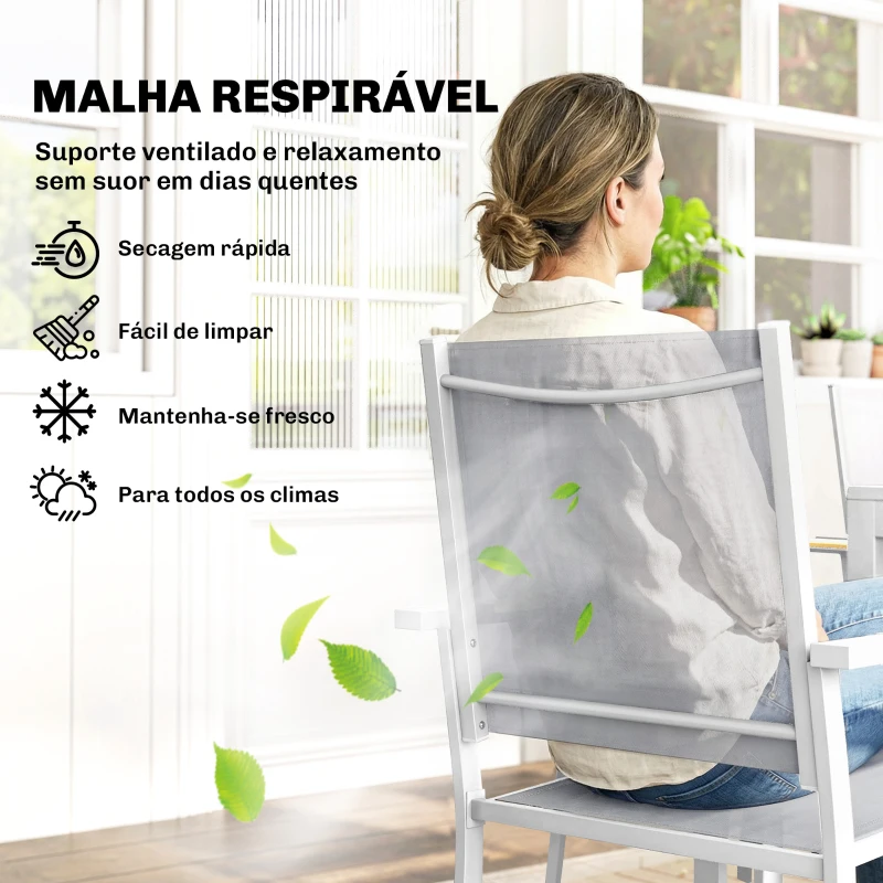 Outsunny Conjunto de Mesa e Cadeiras de Jardim de 7 Peças Móveis de Jardim para Exterior com Mesa de Plástico PSPC 6 Cadeiras Empilháveis Branco