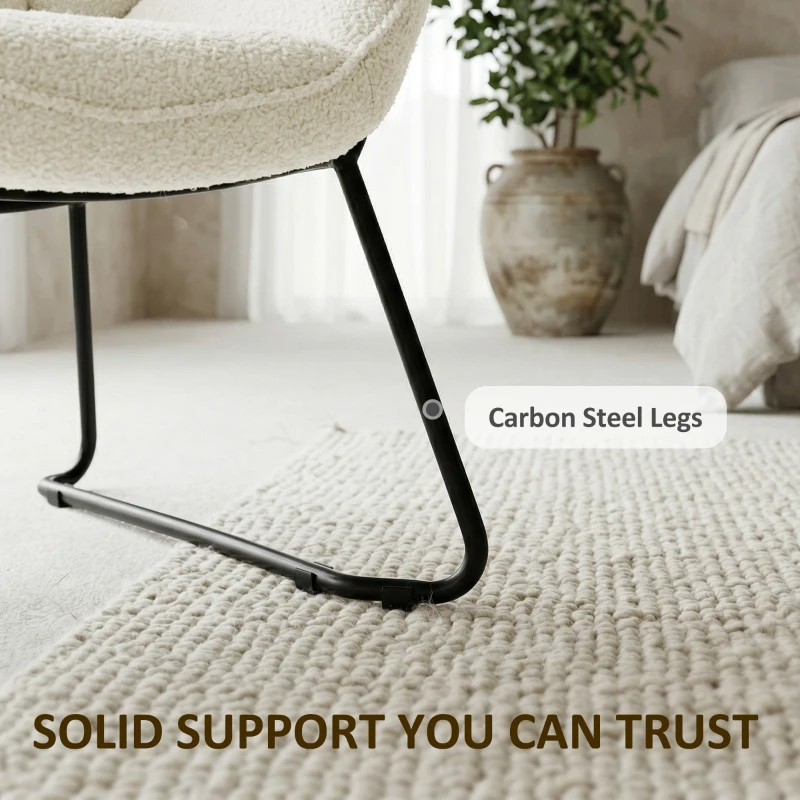 HOMCOM Moderner Akzentstuhl, Sherpa-Fleece gepolsterter Sessel mit breiter Rückenlehne und Stahlbeinen, einfache Montage, Weiß