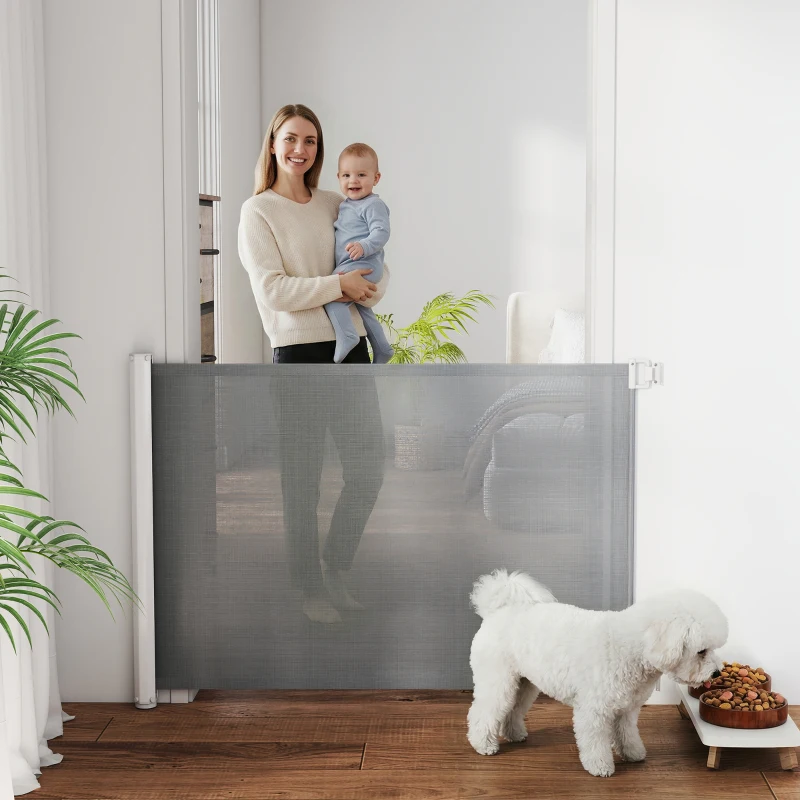 PawHut Cancellino per Cani Estensibile fino a 115 cm, in Poliestere e Acciaio, 115x82.5 cm, Bianco e Grigio