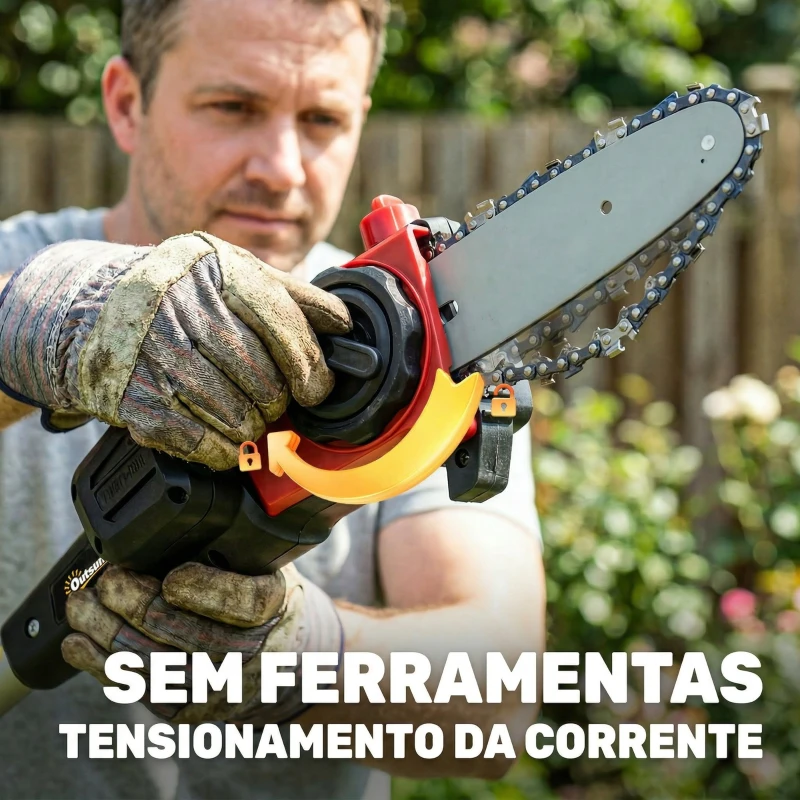 Outsunny Motosserra Elétrica Extensível 1,94-2,56 m com 2 Baterias de 4,0 Ah, Carregador Duplo Bloqueio e Lubrificação Automática