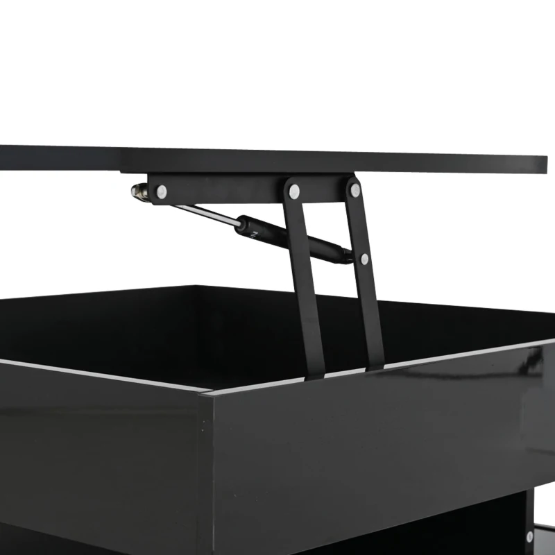 Tavolino da salotto regolabile in altezza a LED, 2 cassetti e spazio portaoggetti, 65x65x38.5 cm, Nero