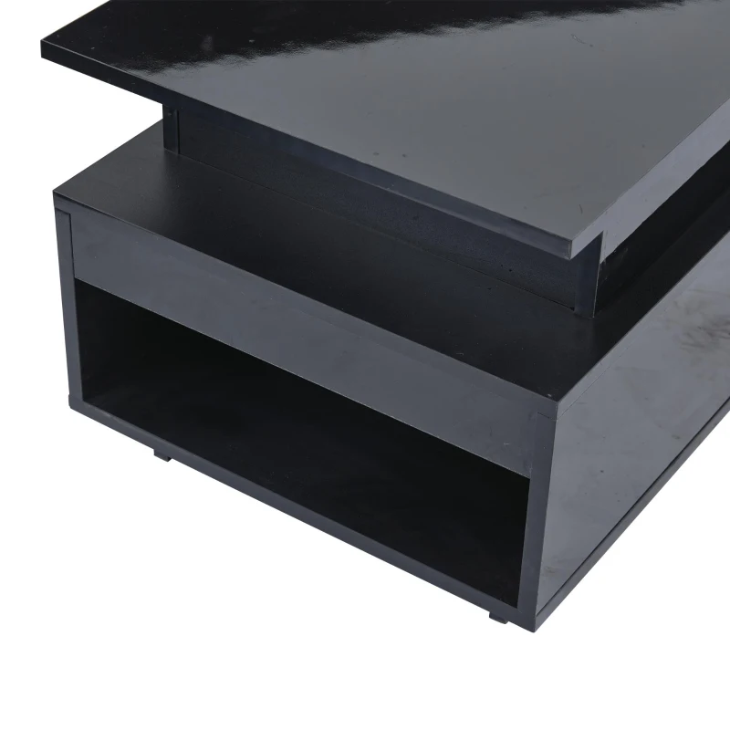 Tavolino da salotto regolabile in altezza con illuminazione LED, sollevamento idraulico e spazio a scomparsa, 96x45x40 cm, Nero