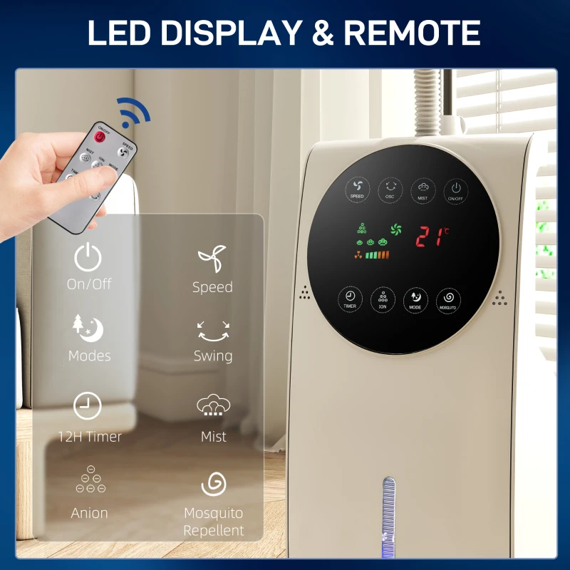 HOMCOM 135cm Pedestal Fan with Water Mist Spray Humidifying Misting Fan, White