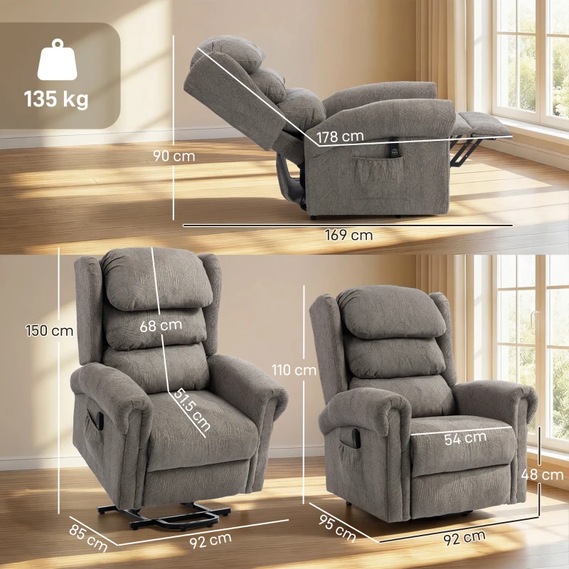 HOMCOM Velvet-Feel Electric Riser Recliner Chair, Power Lift Recliner Chair for Elderly with Remote Control, Dark Grey