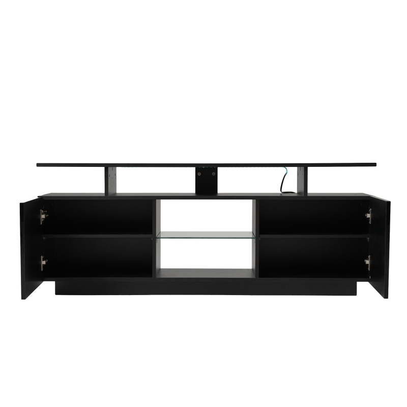 Mobile TV a 5 ripiani aperti con strisce LED autoadesive, 140x35x55 cm, Nero